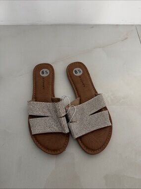 Embellished Brown Slide Sandals with Sparkling Straps